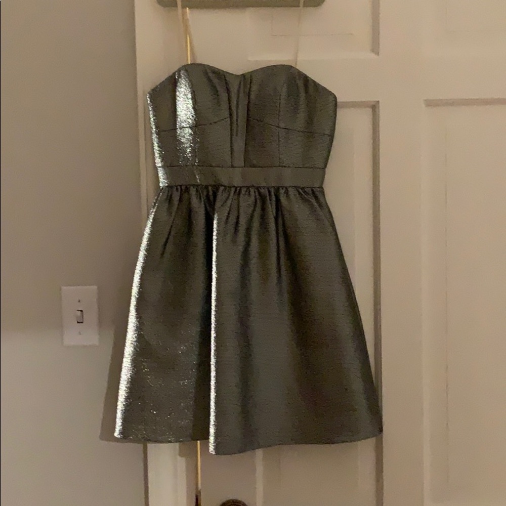 AQUA strapless fit & flare metallic formal dress